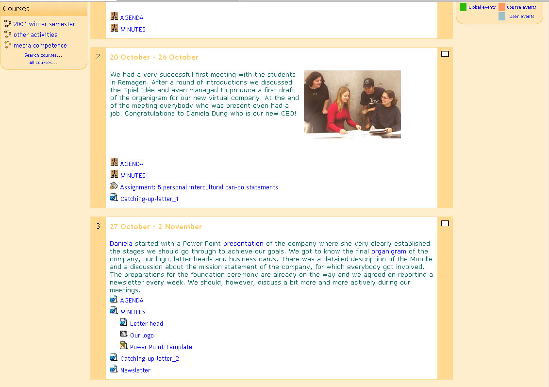 Screenshot moodle course